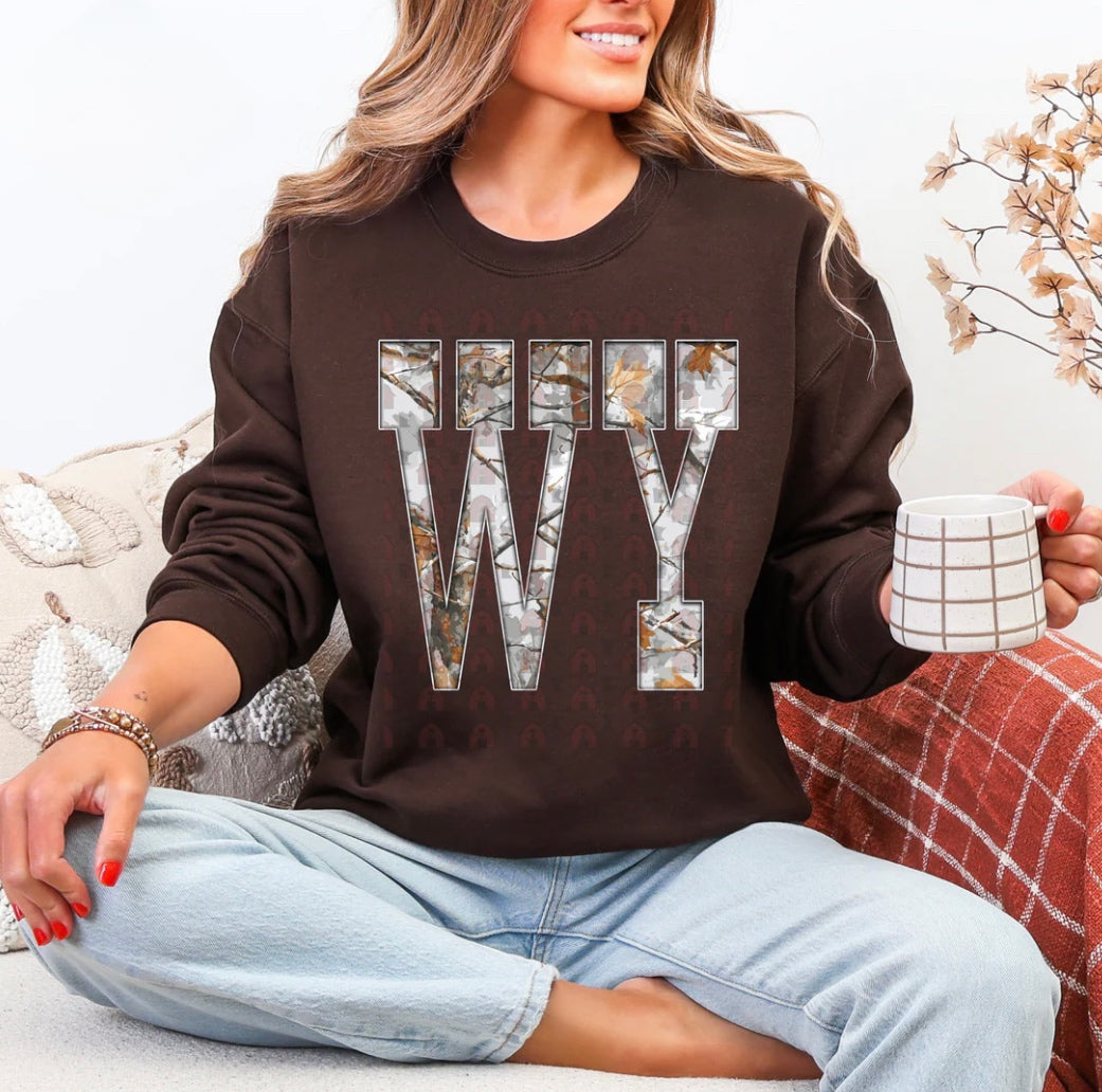 WY Gray Camo States Graphic Shirt