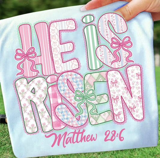 He is Risen Coquette Lace Graphic Shirt