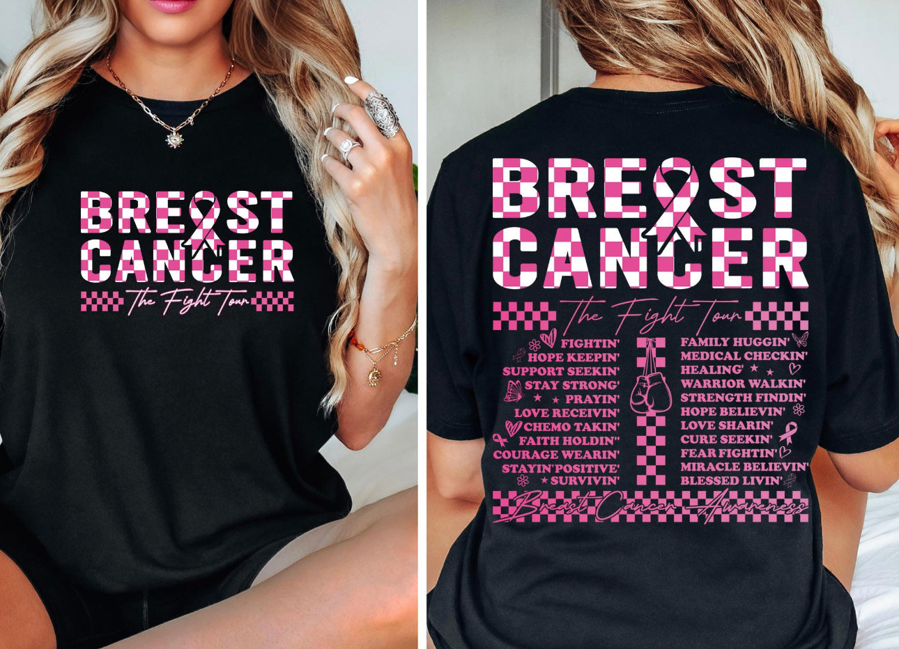 Pink Checkered Breast Cancer Graphic Shirt