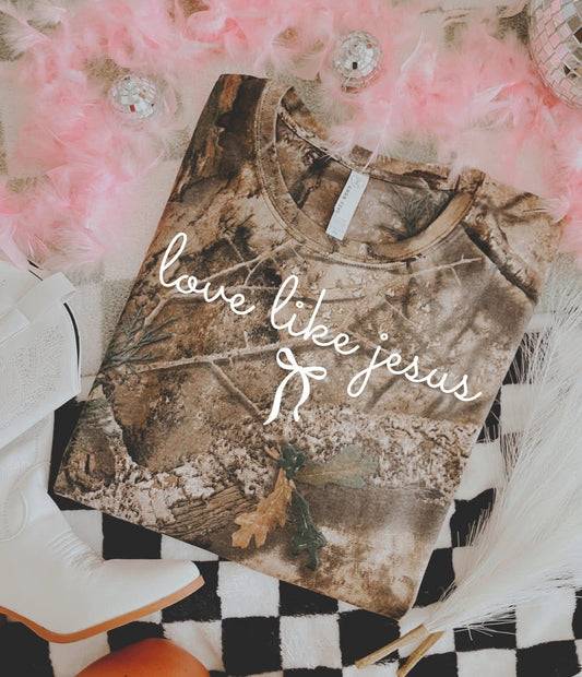 Premium Camo Love Like Jesus Graphic Shirt
