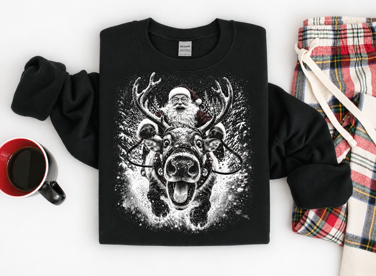 Santa Riding Reindeer Graphic Shirt