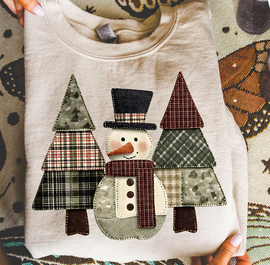 Patchwork Snowman Graphic Shirt