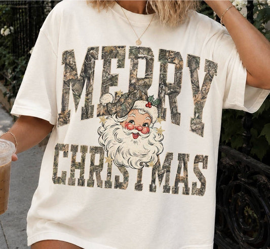 Distressed Camo Merry Christmas Graphic Shirt