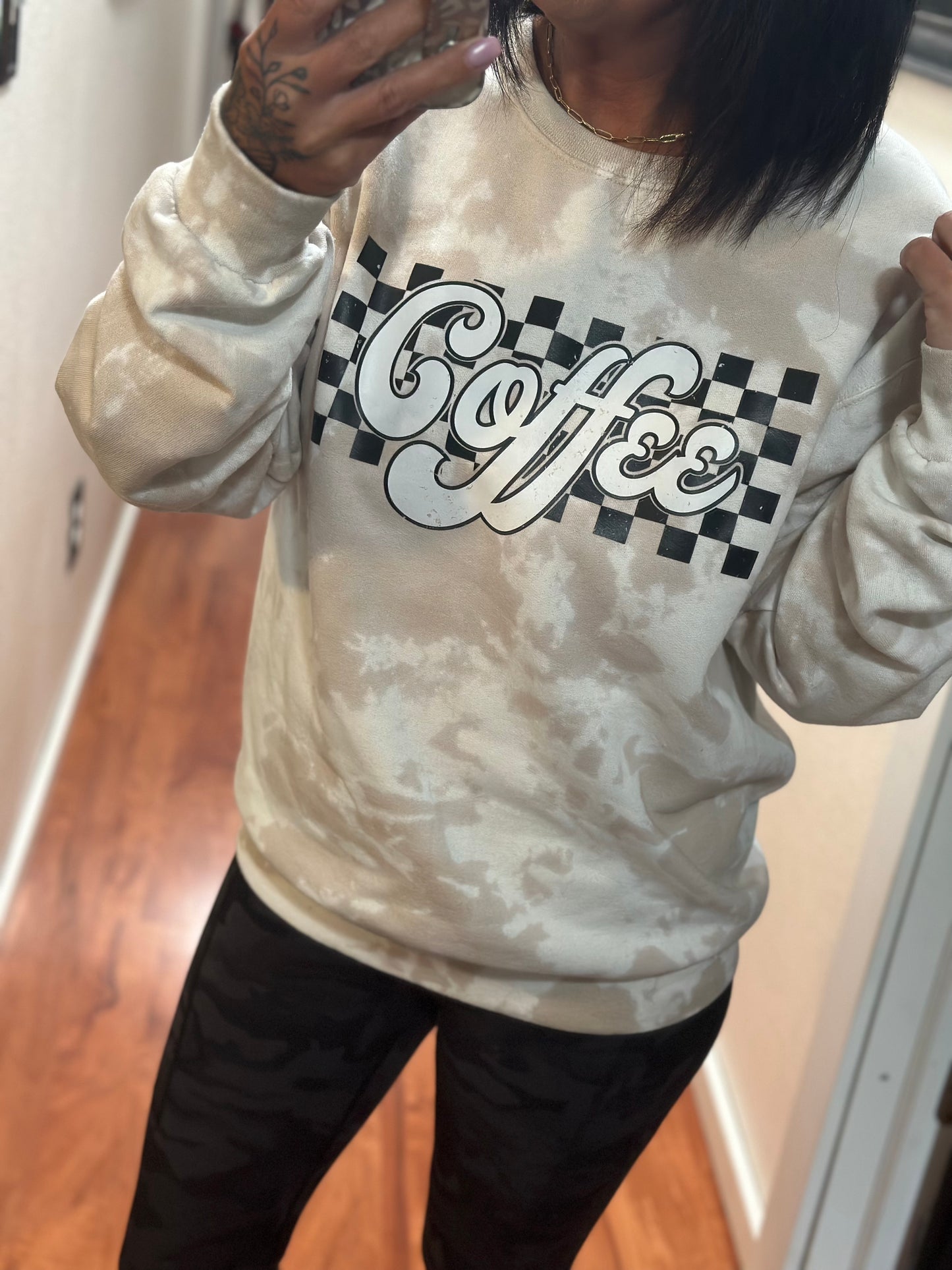 Checkered Coffee Bleach Sweatshirt