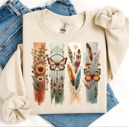 Boho Feathers & Wildflowers Graphic Shirt