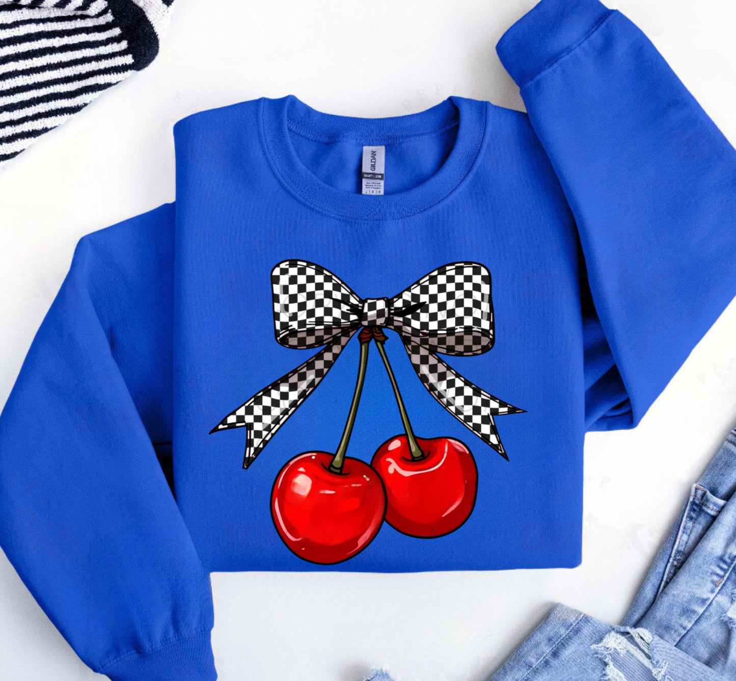 Trendy Checkered Cherries Graphic Crewneck