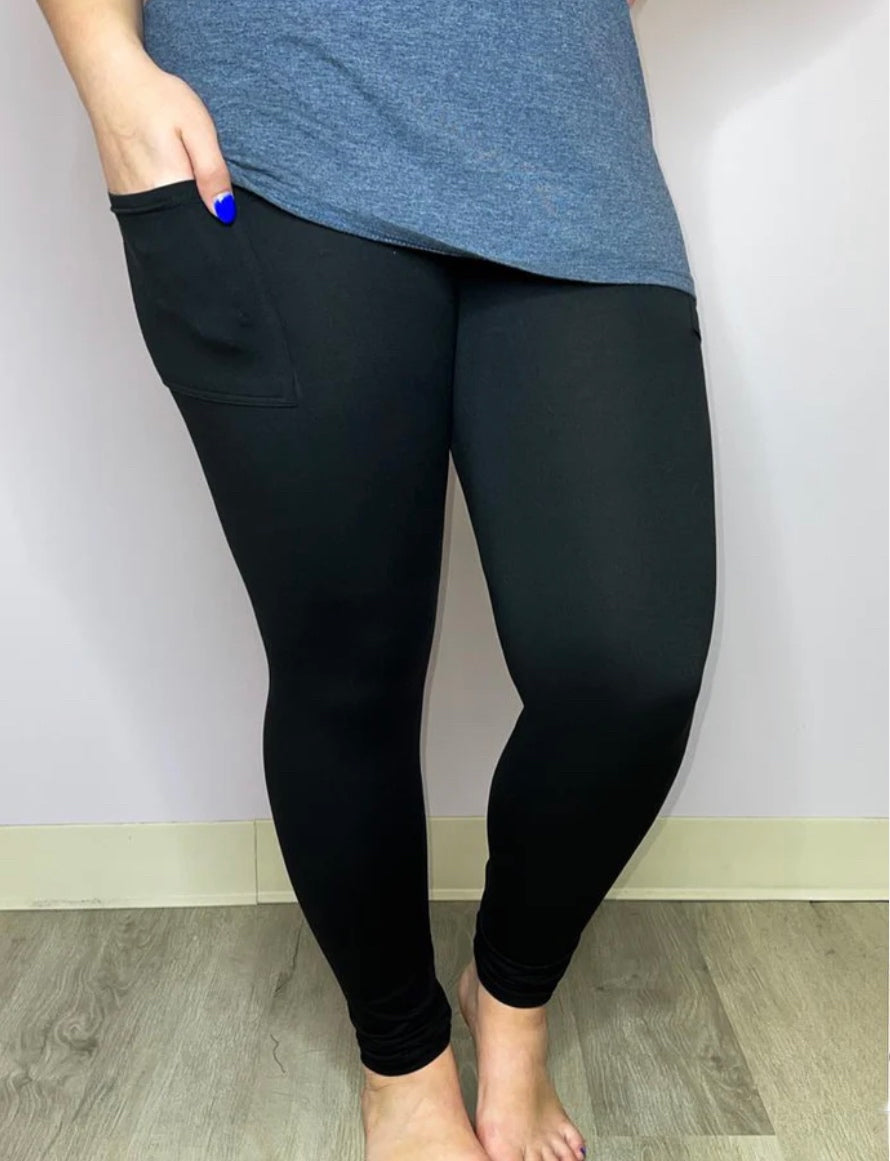 Black Solid Leggings w/Pocket