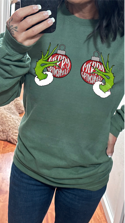 Merry grinchmas Fingers Graphic Long Sleeve Shirt