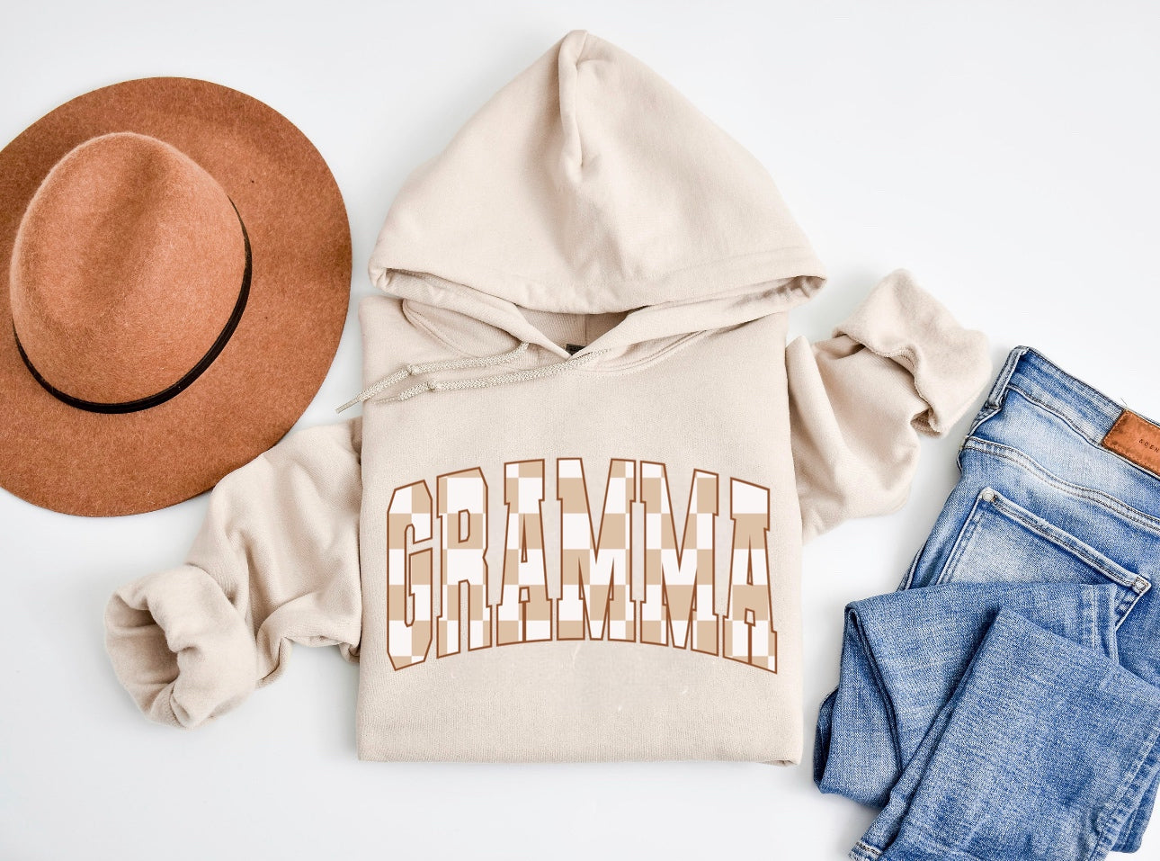 Beige Checkered Mushroom premium Sweatshirt
