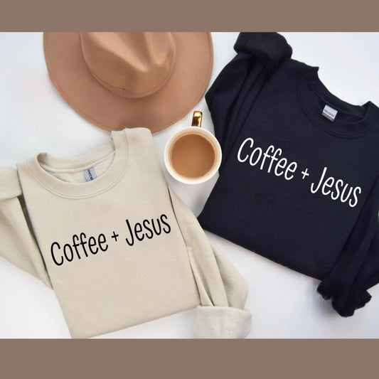 Coffee + Jesus Graphic Crewneck Sweatshirts