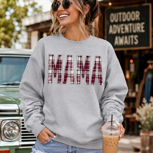Mama Plaid Maroon Graphic Shirt