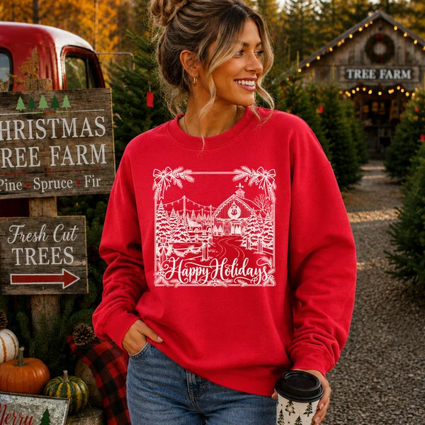 Happy Holidays Tree Farm Silhouette Graphic Shirt