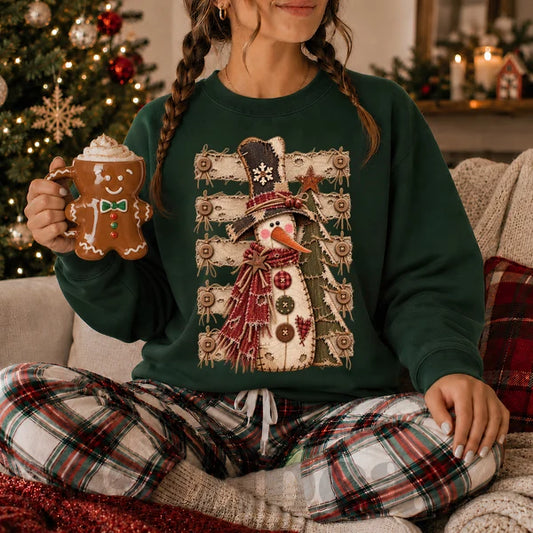 Primitive Snowman Burlap Stripes Graphic Shirt